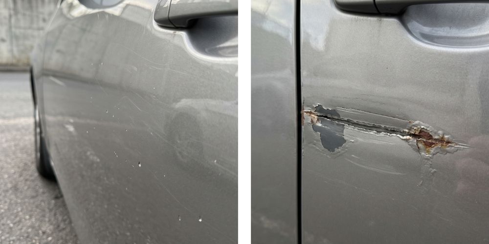 Leasingrückgabe: leichte Lackspuren im Vergleich zu einem tiefen Lackschaden