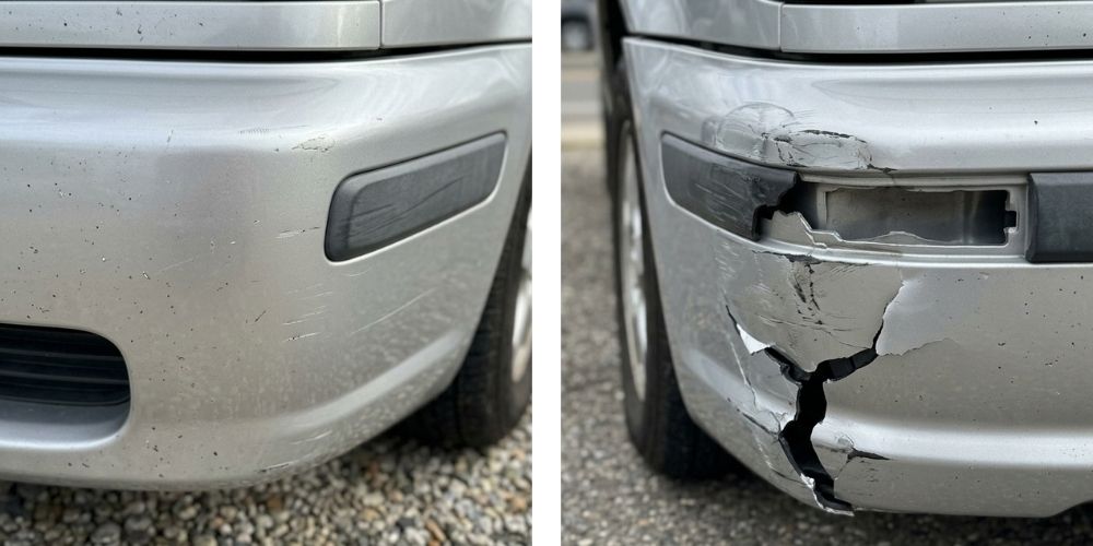 Leasingrückgabe: leichter Abrieb und deutlicher Schaden am Stoßfänger
